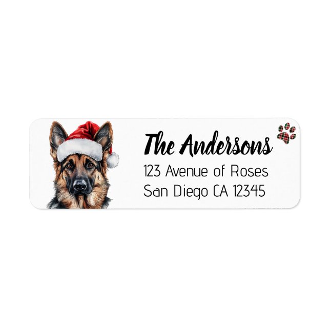 Etiqueta Cute German Shepherd Dog with Santa Hat (Frente)