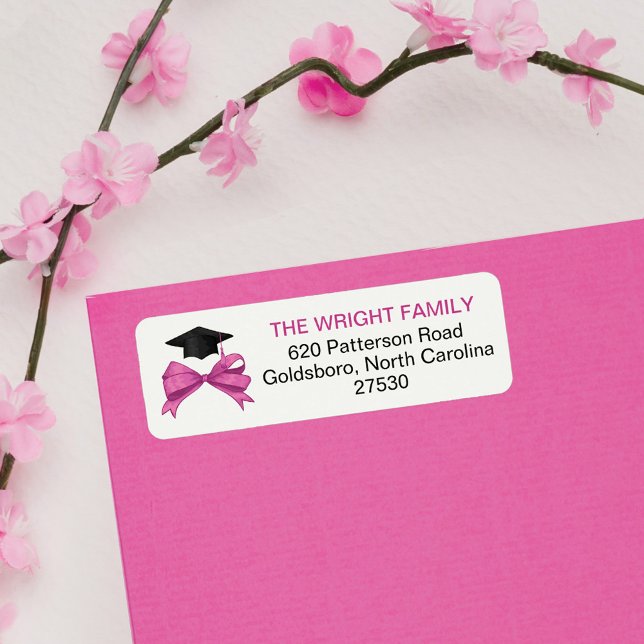 Etiqueta Cute Girly Pink Bow Graduation Cap (Subido por el creador)