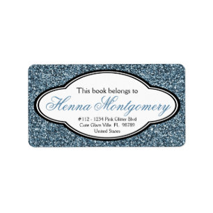 Etiqueta Cute Girly Purpurina Look BLUE Bookplate