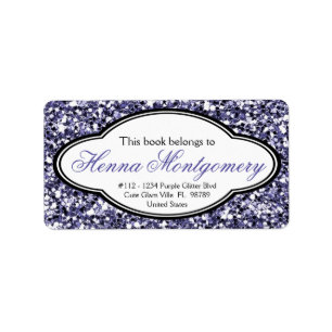 Etiqueta Cute Girly Purpurina look Purple Bookplate