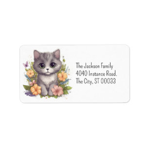 Etiqueta Cute Gray Kitty Kawaii Chibi