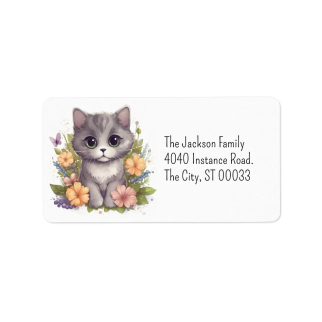 Etiqueta Cute Gray Kitty Kawaii Chibi (Frente)