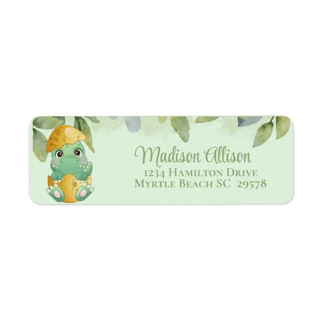 Etiqueta Cute Green Dinosaur Boys Baby Shower (Frente)