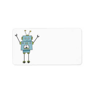 Etiqueta Cute Happy Blue Robot Blank