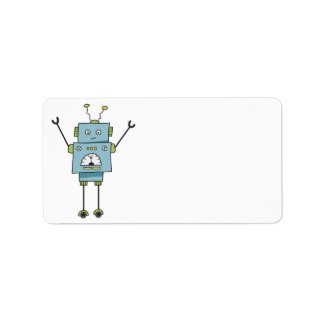 Etiqueta Cute Happy Blue Robot Blank