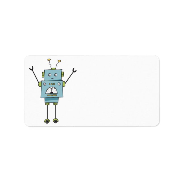 Etiqueta Cute Happy Blue Robot Blank (Frente)
