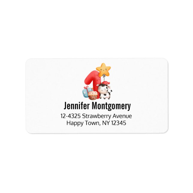 Etiqueta Cute Happy Cow 1st Birthday (Frente)