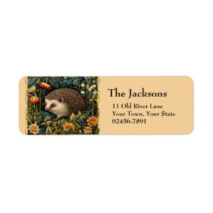 Etiqueta Cute Hedgehog en el jardín estilo William Morris