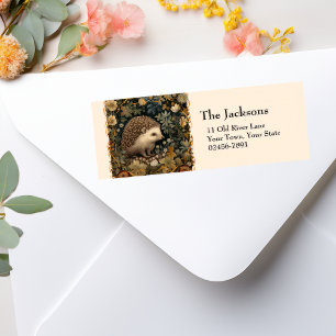 Etiqueta Cute Hedgehog en el jardín estilo William Morris