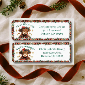 Etiqueta  Cute Highland Cow Christmas Business Address