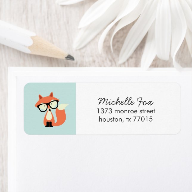 Etiqueta Cute Hipster Red Fox (In situ)