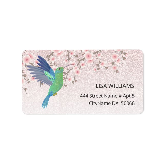 Etiqueta Cute Hummingbird Cherry Blossom  (Frente)
