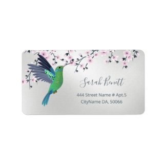 Etiqueta Cute Hummingbird Cherry Blossom Green Silver