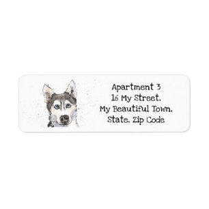Etiqueta Cute Husky speckle acuarela perro divertido Etique