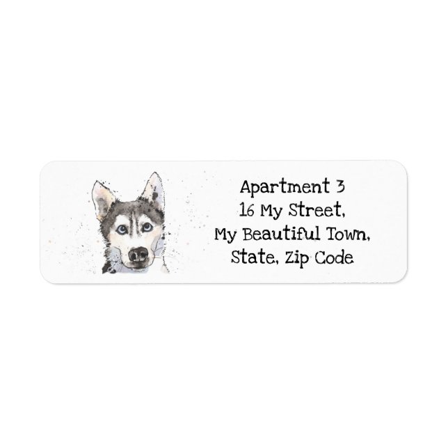 Etiqueta Cute Husky speckle acuarela perro divertido Etique (Frente)
