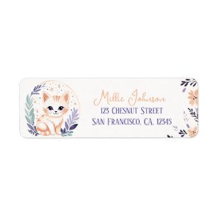 Etiqueta Cute Kitten Boho Floral Design - Dirección de devo