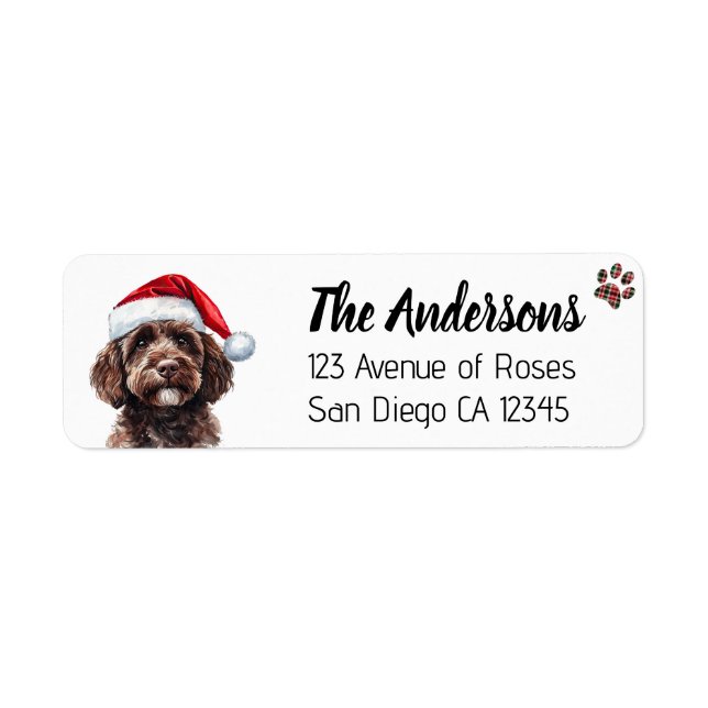 Etiqueta Cute Labradoodle with Santa Hat (Frente)
