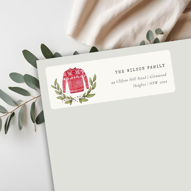 Etiqueta Cute Leafy Winter Navidades suéteres feos (Subido por el creador)