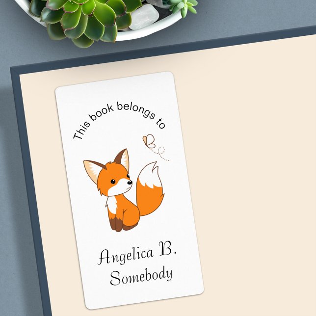 Etiqueta Cute Little Fox Waters Butterfly Bookplate (Subido por el creador)