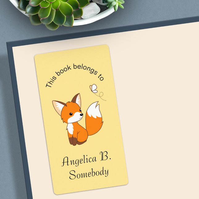 Etiqueta Cute Little Fox Waters Butterfly Bookplate (Subido por el creador)
