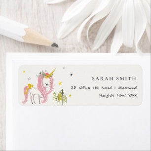 Etiqueta Cute mágico Unicornio niños de color rosa cumpleañ