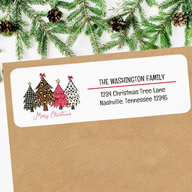 Etiqueta Cute Merry Christmas Animal Print Treme Dirección (Cute Merry Christmas Animal Print Trees Address Label)