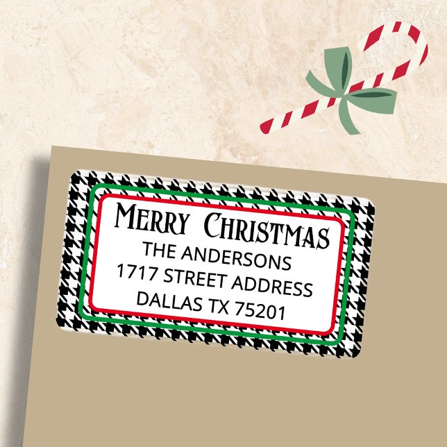 Etiqueta Cute Merry Christmas Houndstooth Address Label (Subido por el creador)
