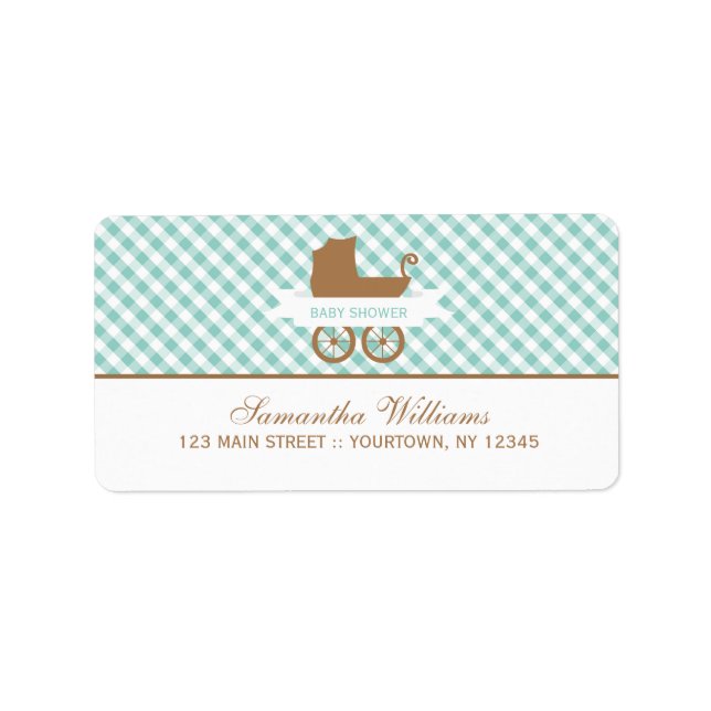 Etiqueta Cute Mint Gingham Pattern y Baby Carrie (Frente)