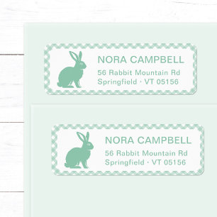 Etiqueta Cute Mint Green Rabbit Gingham Return Address