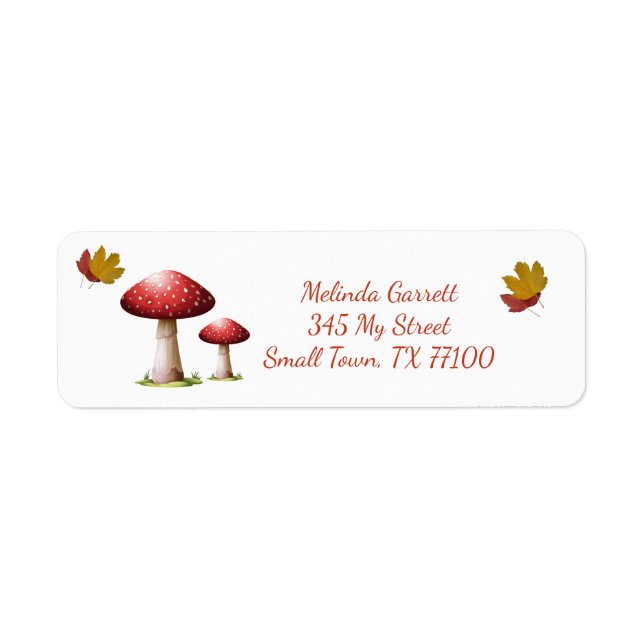 Etiqueta Cute Mushroom Fall Dirección Personalizado de Acci (Frente)