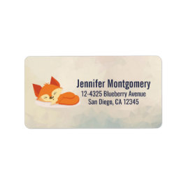 Etiqueta Cute Orange Cartoon Drawing of a Fox Sleeping
