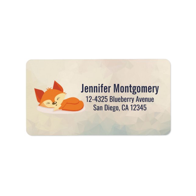 Etiqueta Cute Orange Cartoon Drawing of a Fox Sleeping (Frente)