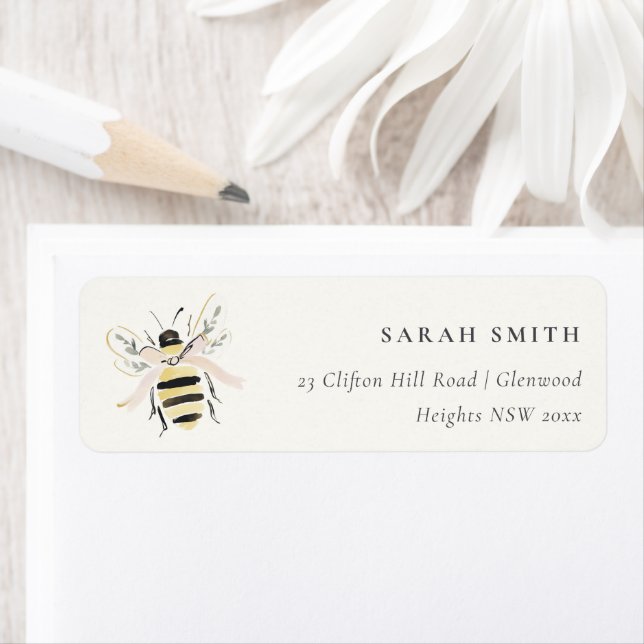 Etiqueta Cute Pastel Bumble Bee Neutral Address (In situ)