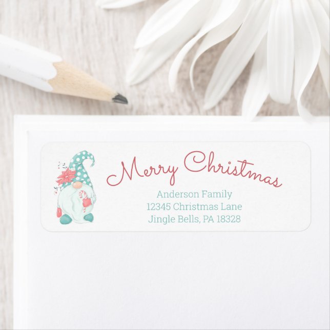 Etiqueta Cute Pastel Merry Christmas Gnome Dirección L (In situ)