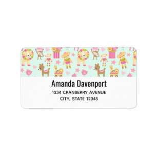 Etiqueta Cute Pattern with Happy Animals & Toys