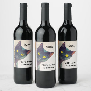 Etiqueta Cute Peeking Cat Wine