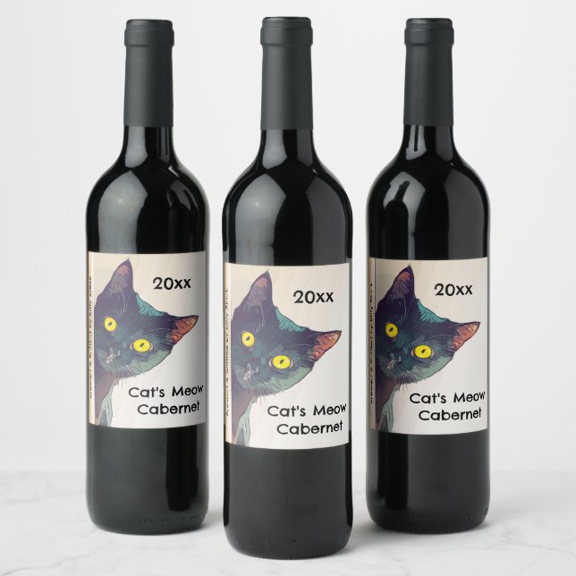 Etiqueta Cute Peeking Cat Wine (Botellas)