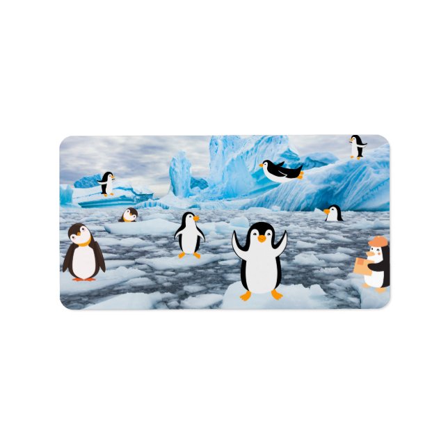 Etiqueta cute penguins in Antarctica ice (Frente)