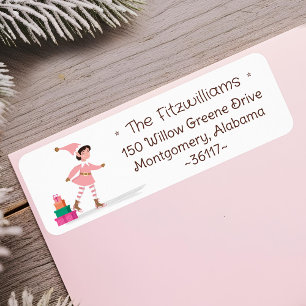 Etiqueta Cute Pink Christmas Elf Patinando