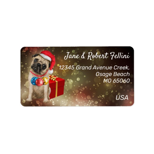 Etiqueta Cute Pug bulldog francés caja roja personalizado f (Frente)