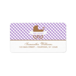 Etiqueta Cute Purple Gingham Pattern y Baby Carriles