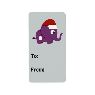 Etiqueta Cute Purple Santa Elephant