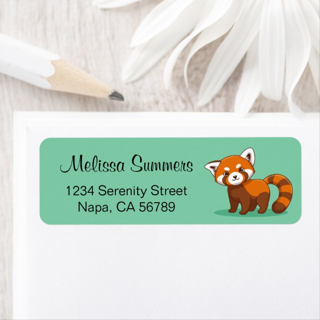 Etiqueta Cute Red Panda on Green (In situ)