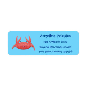 Etiqueta Cute red spotty crab cartoon illustration