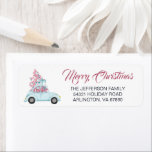 Etiqueta Cute Retro Blue Car Pink Christmas Tree Holiday<br><div class="desc">Send warm wishes and seasons greetings to friends and family this holiday with this retro inspired classic blue car with a pink Christmas tree Merry Christmas Return Address Labels. These Christmas labels features a cute little blue car with a pink xmas tree that is decorated with blue and pink ornaments....</div>