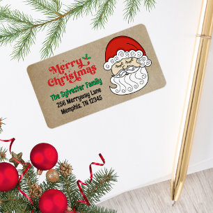 Etiqueta Cute Retro Santa Claus Feliz Navidad
