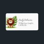 Etiqueta Cute Safari Lion Birthday<br><div class="desc">Celebrate your little one's birthday with this adorable safari-themed! Featuring a hand-drawn watercolor lion surrounded by lush jungle leaves,  this charming design is perfect for a fun and wild birthday party. Personalize with your event details and make your child's special day unforgettable!</div>