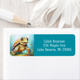 Etiqueta Cute Sea Turtle in the Ocean Cartoon