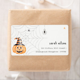 Etiqueta Cute Spooky Halloween Pumpkin Spider Address