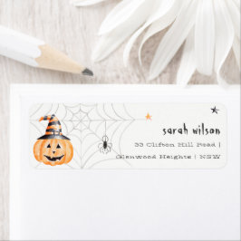Etiqueta Cute Spooky Halloween Pumpkin Spider Address